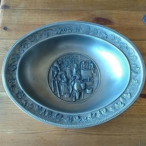 SKS German Pewter Bowl Wine Making Scene 9*7"